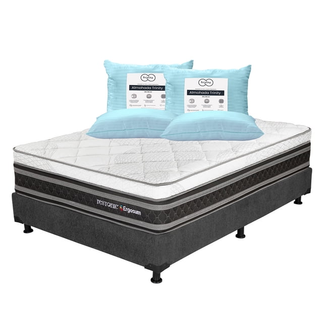 Colchón Queen Size Ergosum Restonic + Box + Almohada Trinity 2