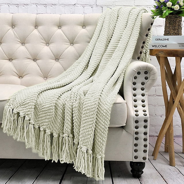 HOME SOFT THINGS COBIJA TEJIDA REVERSIBLE MANTA LIGERA SÚPER SUAVE Y ACOGEDORA - AVENA - 127X152.4CM