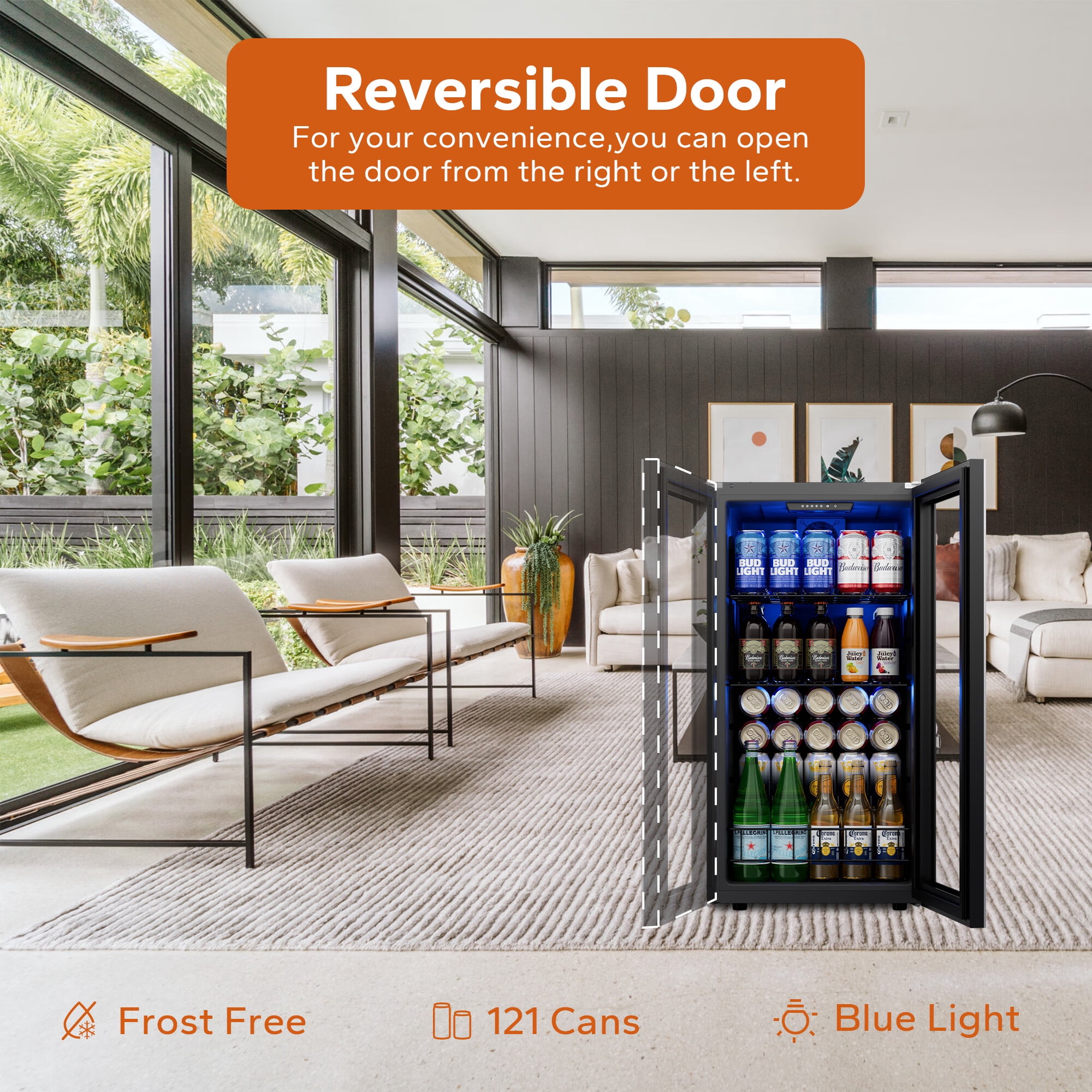 Ca'Lefort Beverage Refrigerator Cooler,95-121 Can Freestanding Beverage Fridge,with Glass Door for Home/Bar/Office