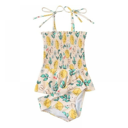

Girls One Piece Swimsuit with Strapless Skirt Kids High Waist Bikini Beach Swimwear for Teen Girl 4-14 Years