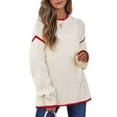 thumbnail image 2 of Women Crewneck Sweaters Long Sleeve Knit Pullover Sweater Casual Fall Tops Cream White S, 2 of 9