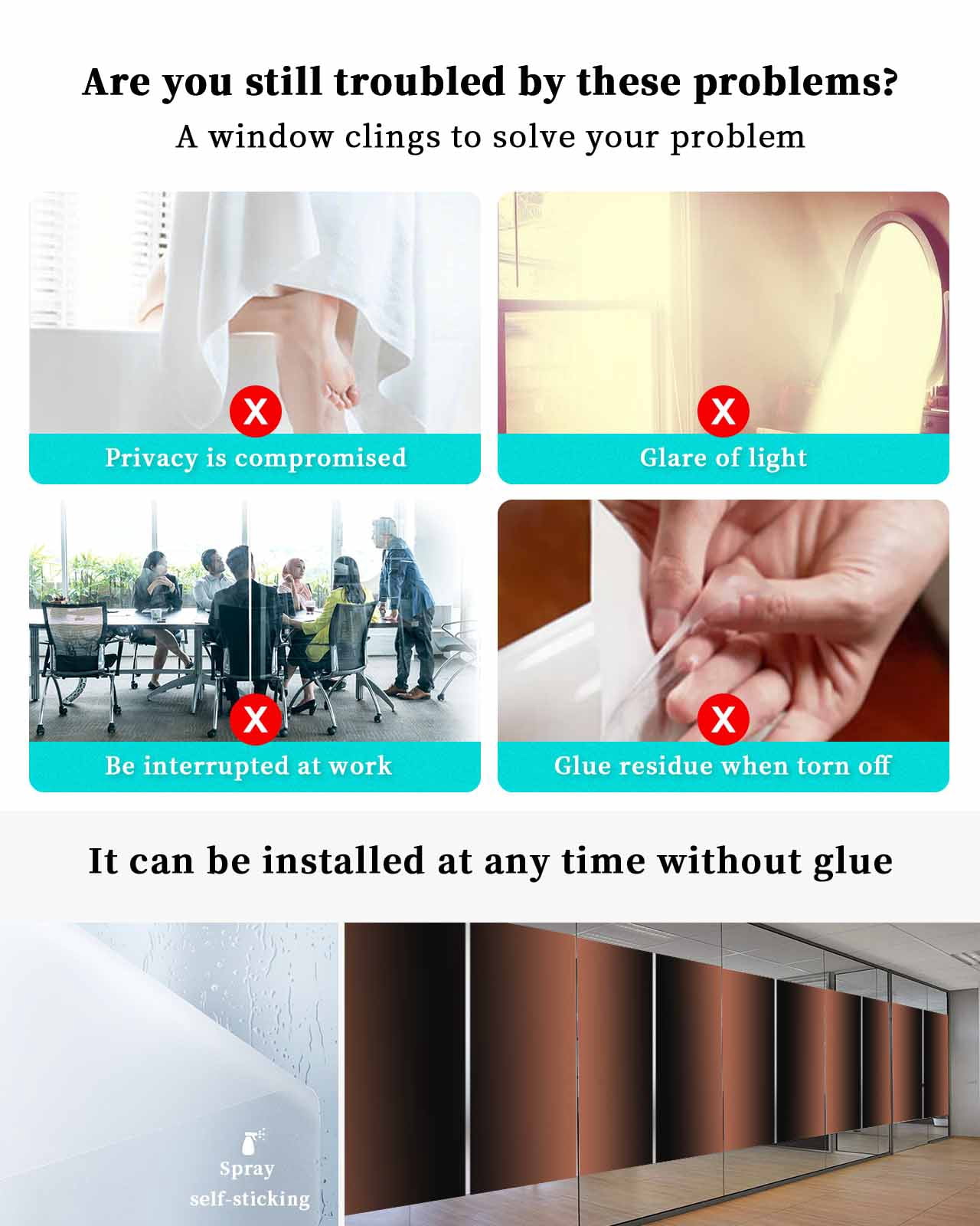 Window Privacy Film, Burnt Orange Black Ombre UV Sun Blocking Window Tint Film Heat Control One Way Blackout Window Film, Modern Abstract Gradient Color Art Non Adhesive Static Cling 35.4x78.7 In