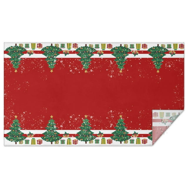 Meery Christmas Rectangle Tablecloth Xmas Tree Green & Red Tablecloths 60x102inch Polyester Happy Holiday Waterproof and Reusable Tablecloths for Weddings Banquets or Restaurants