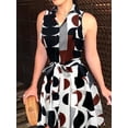 thumbnail image 1 of Robe Sans Manches à Imprimé Abstrait avec Boutons devant, Robe Décontractée à Taille Nouée et Col pour le Printemps et l'Été, Vêtements pour Femmes, 1 of 10