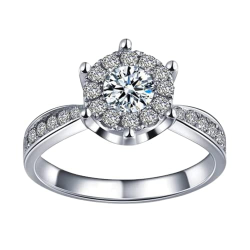 HeartsAndYou 1.5ct Round Cut Moissanite Halo Engagement Ring for Women 18k White Gold Over Silver with Accents