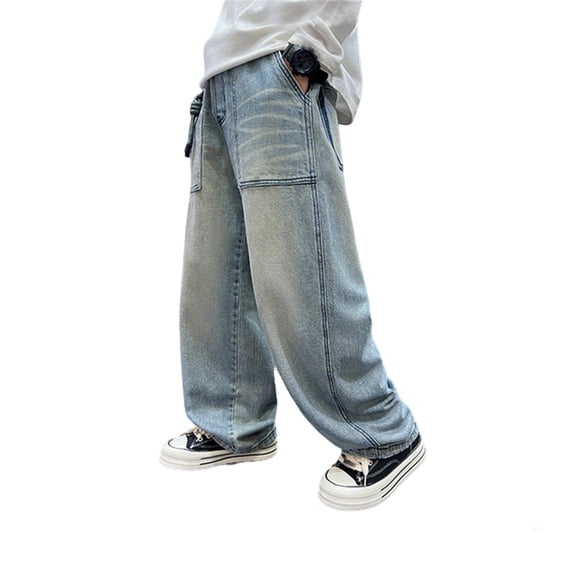 Shadoumai Boys Casual Denim Jeans For Kids And Youth Comfortable Stretch Pants With Adjustable Waist For School And Daily Play