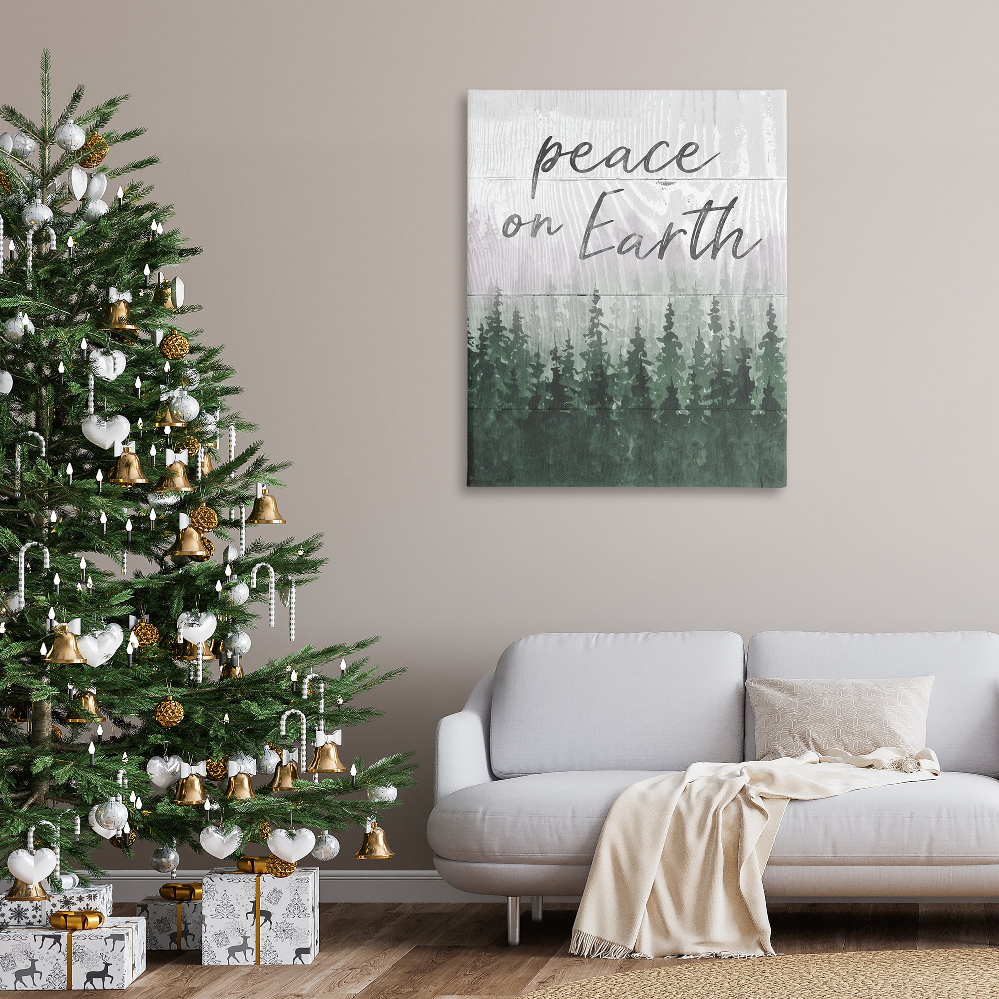 Stupell Industries Rustic Peace on Earth Holiday Painting Gallery Wrapped Canvas Art Prints Wall Art, 36 x 48