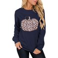 thumbnail image 1 of Femmes Halloween Drôle Sweat-Shirt Citrouille Graphique Pulls Léopard Haut Manches Longues Col Rond T-Shirt Pull, 1 of 3