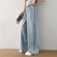 thumbnail image 5 of PLHWHYQ Toddler Girls Fashion Cute Personality Pants Elastic Waist Wide Leg Jeans Casual Demin Pants with Pockets Comfort Wear Blue 15-16 Years, 5 of 9