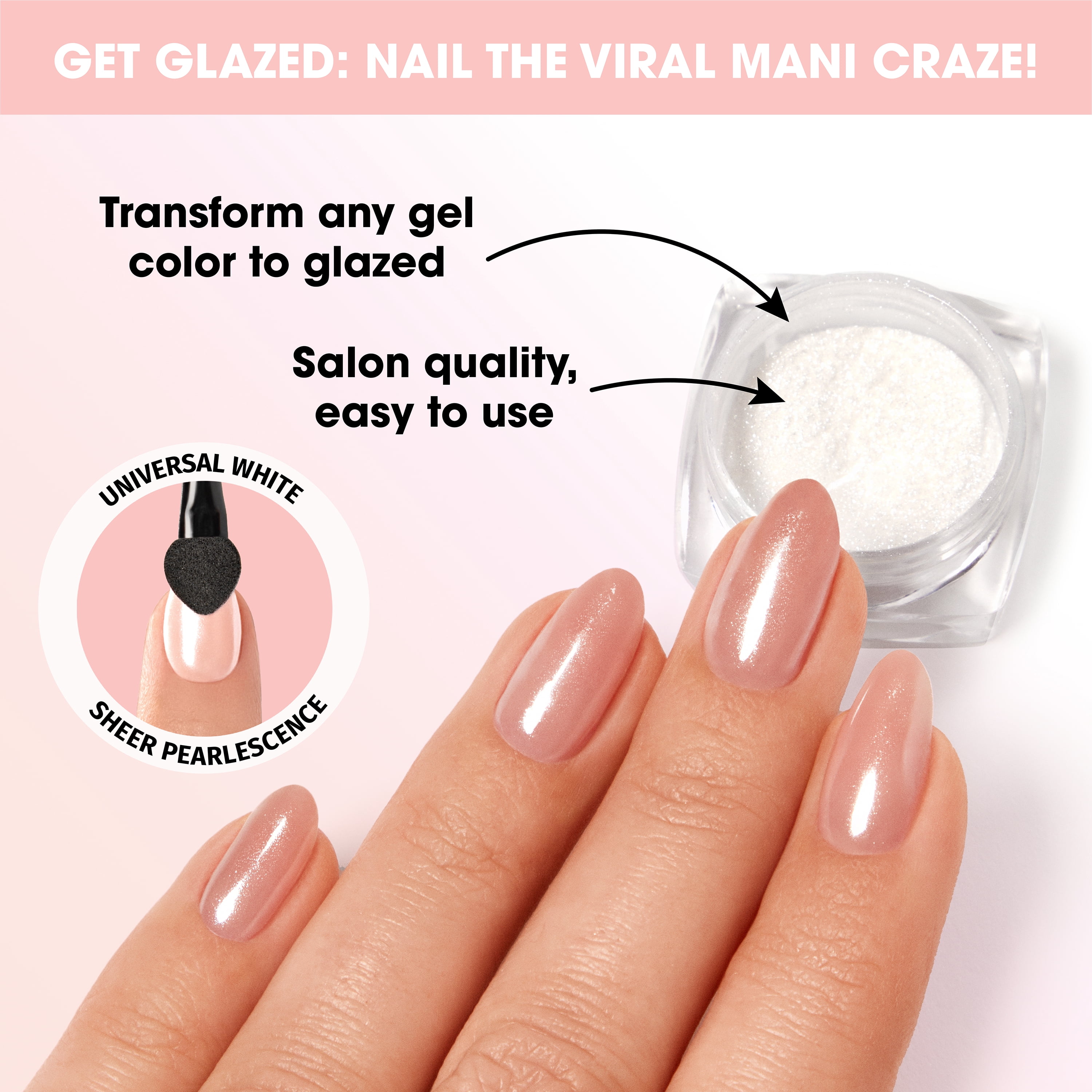 Salon Perfect Glazed Chrome Kit, White Pearl Chrome Powder 5g , No Cleanse Top Coat 0.125 fl oz & Applicator Tool Included