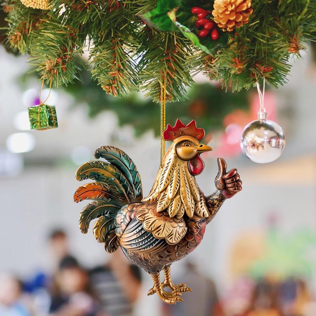 Nuevos Adornos Navideños Colgante Plano Acrílico Con Forma De Pollo Adornos 2D Para El Árbol De Navidad Mini Adornos Navideños Adornos Para Colgar Artículos Para Fiestas Navideñas
