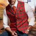 thumbnail image 3 of Ceisia Men's Plaid V Neck Suit Vest Button Front Sleeveless Waistcoat For Party Stage Performance Costume Gift, 3 of 6