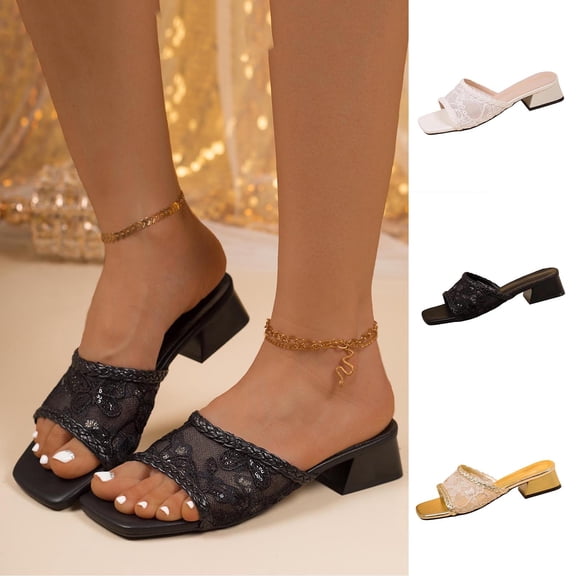 Miluxas Heel Mules for Women Square Open Toe Chunky Block Short Low Heel Slip on Heeled Sandals Casual Comfort Party Shoes White 9(42)