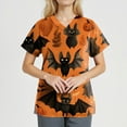 thumbnail image 3 of HAJWOH Womens Halloween Scrubs Short Sleeve Working Uniform Novelty Pumpkin Bat Spider Print Medical Scrub Shirts Stretchy V-Neck Scurbs Ginger XXXL, 3 of 3
