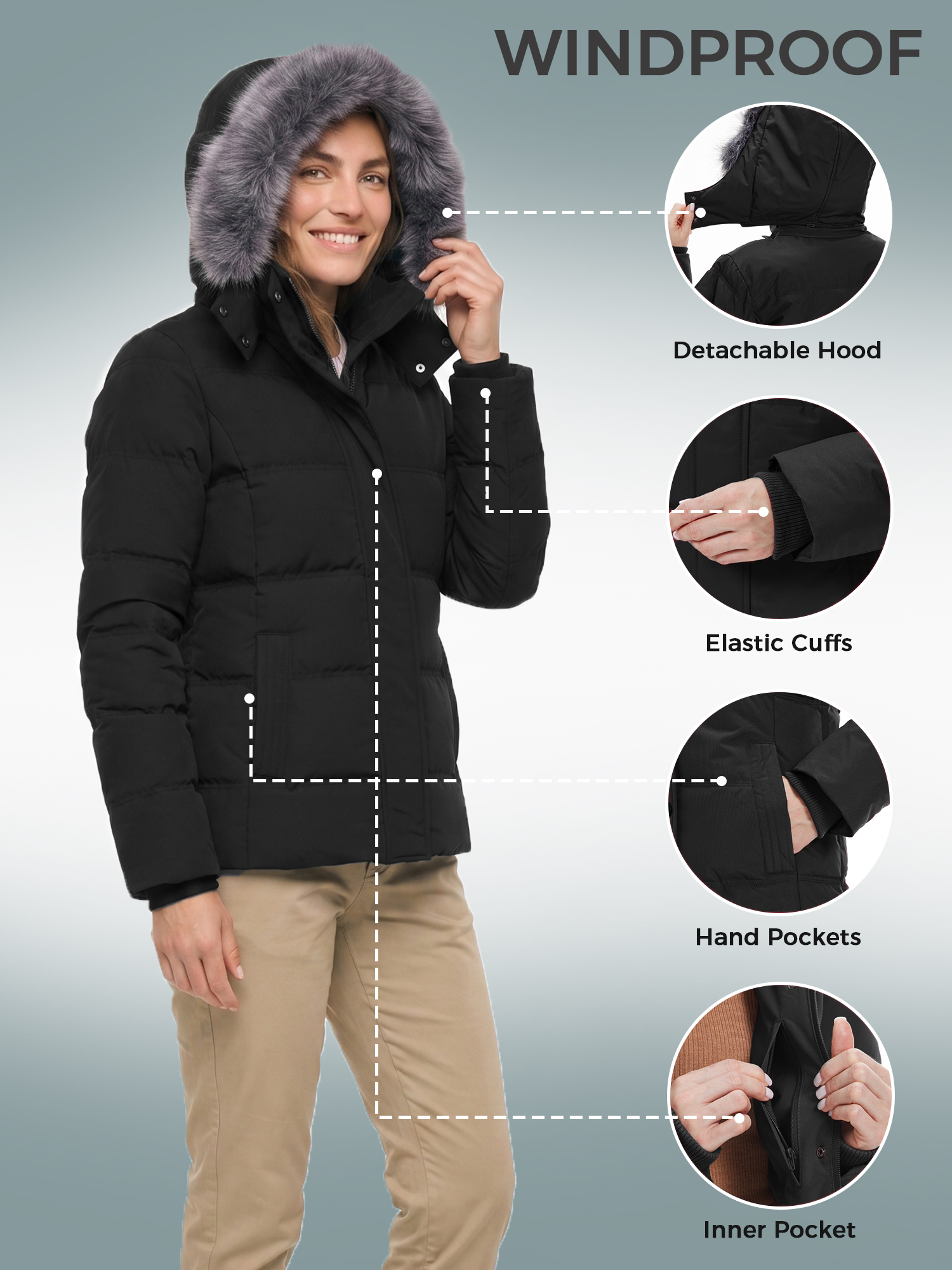 Wantdo Women's Plus Size Winter Puffer Jacket Black photo 5