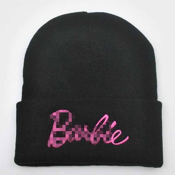 Gorro de punto con letras bordadas para otoño e invierno, bonito gorro rosa para mujer, gorro de lana cálido y resistente al viento para exteriores