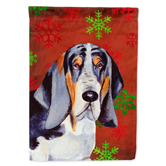 Carolines Treasures LH9327-FLAG-PARENT Basset Hound Red and Green Snowflakes Holiday Christmas Flag  multicolor
