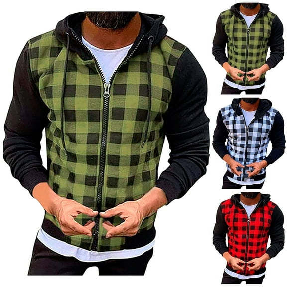 Miluxas Mens Zip Up Plaid Hoodies Casual Long Sleeve Knit Cardigan Sweater Jacket Fleece Lined Chunky Outwear with Pockets White