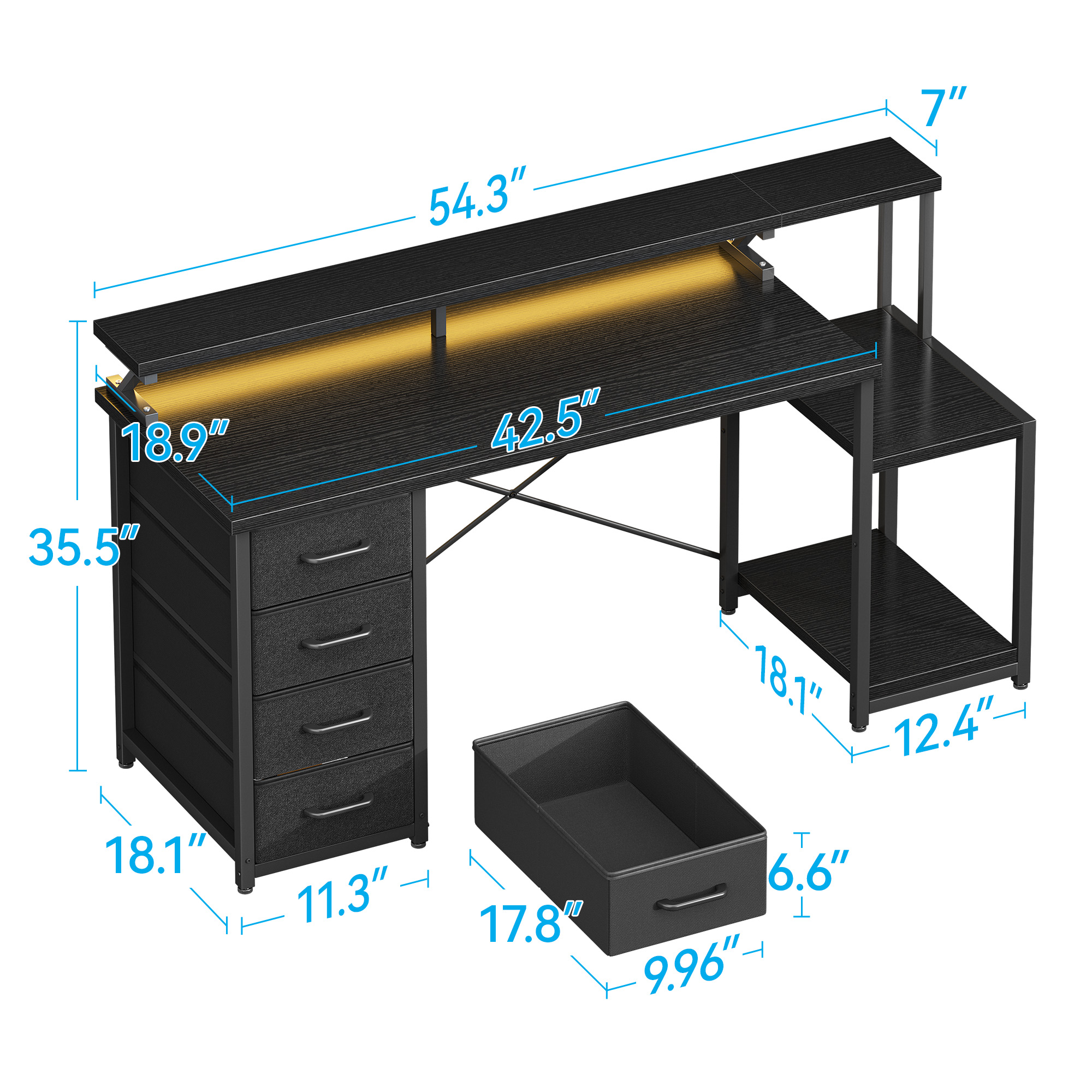 Casacomoda 55-Inch Computer Desk with LED Lights, White photo 2