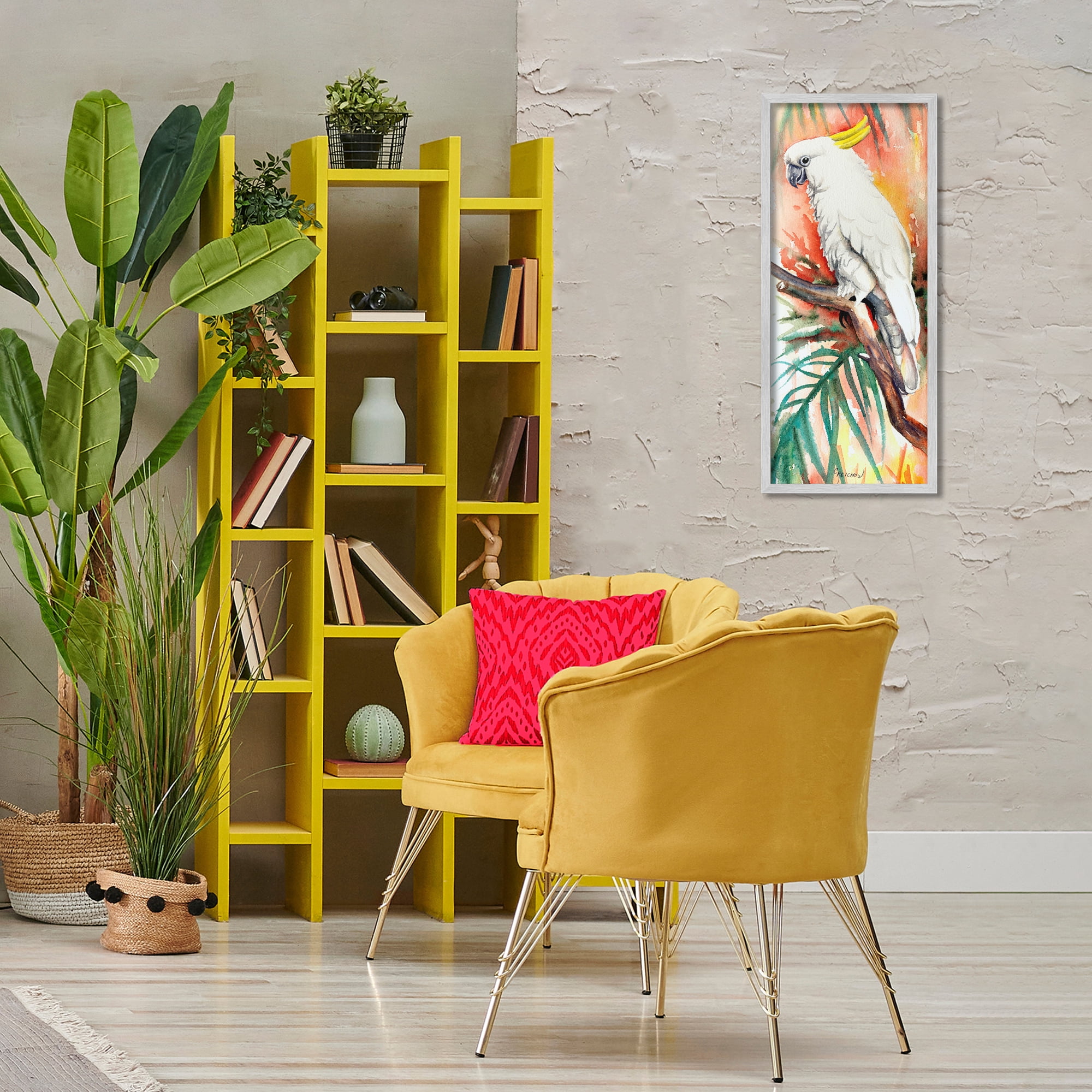 Stupell Industries Sulfer Crested Cockatoo Animals & Insects Painting Gray Framed Art Print Wall Art, 13 x 30