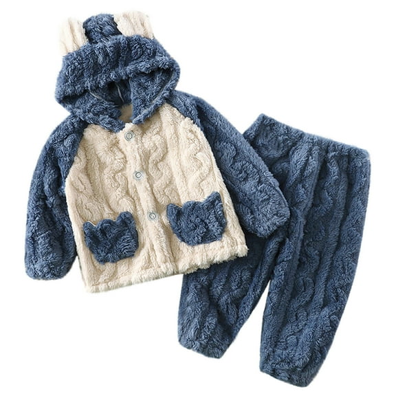 Gpaecead Toddler Baby Cute Outerwear Warm Outfits Flannel Home Sleepwear Set For Boys And Girls Blue