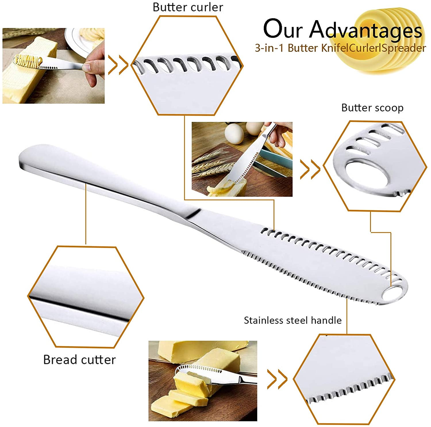 Dropship 3 In 1 Stainless Steel Butter Spreader Knife Butter Curler Spreader  Butter Knife Multifunction 3 In 1 Stainless Steel Butter Cutter Knife Cream  Knife Western Bread Jam Knife Cheese Spreader to