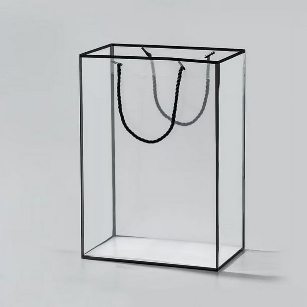 Xiao Hua 10 bolsas transparentes con asas para ramos de flores, cajas de regalo florales transparentes, bolsas de mano para el Día de la Madre, bodas y cumpleaños (negras).