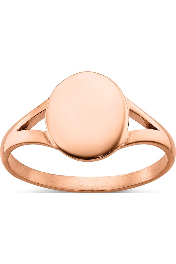 Stainless Steel Polished Rose Ip-Plated Oval Disc Ring (Size 10) Made In China sr658-10