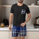 thumbnail image 5 of Mangas de Mano para Hombres Plaid Casual Home Sleepwear Manga Corta Cuello Redondo Top Y Pantalones Cortos Set, Algodón Poliéster Sala de Desgaste, 5 of 6
