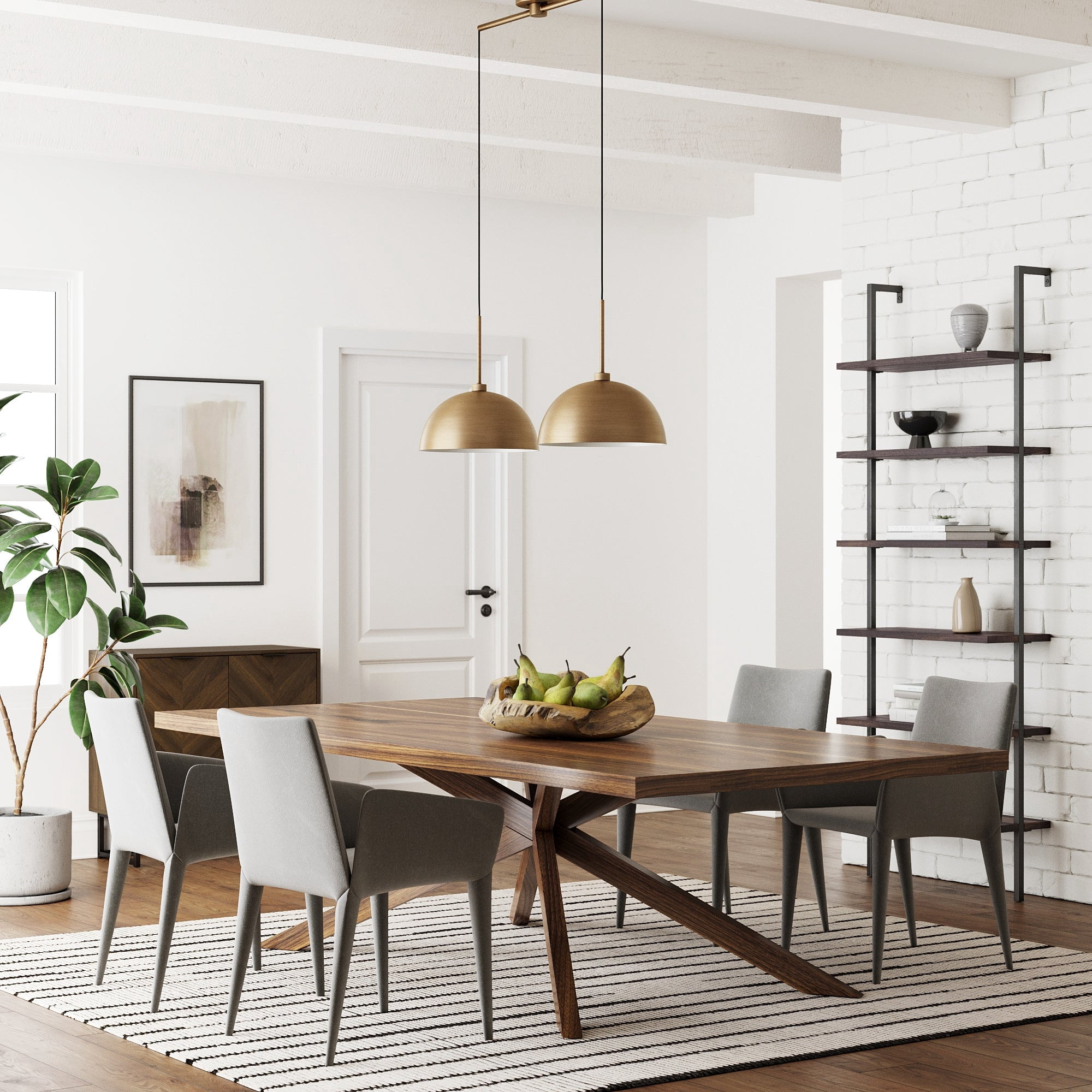 Nathan James Percy Modern 2-Light Pendant Island Light Fixture, Brass Hanging Lights with Gold Metal Shade and Adjustable Cord