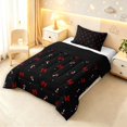 thumbnail image 2 of Homewish Cartoon Plant Mushrooms Twin Comforter Sets,Cute Bowtie Bedding Set,Red Black,Black Reversible,2pcs,1 Comforter and 1 Pillowcase, 2 of 7