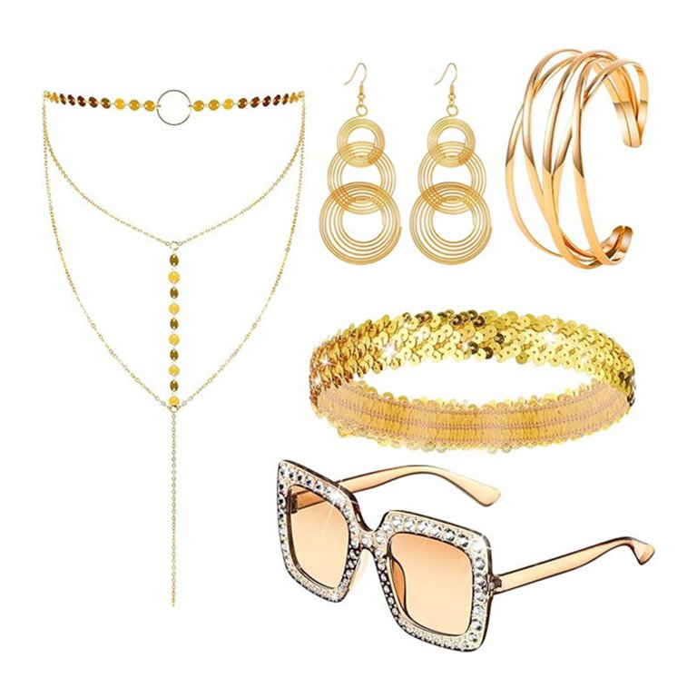 JZROCKER 5Pieces 70s Disco Dress up Jewelry Set, Sunglasses  display picture 2