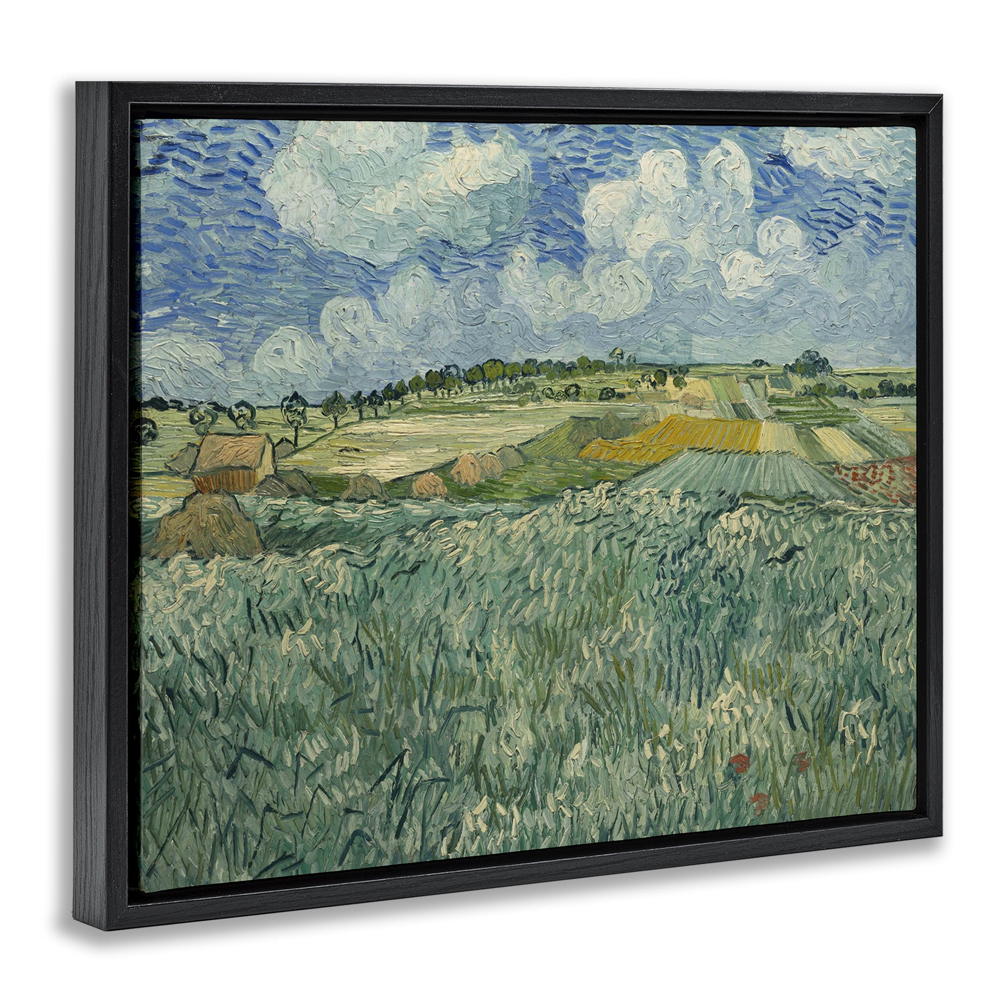 Stupell Industries Classical Van Gogh Farmland Landscape & Nature Painting Black Floater Framed Canvas Art Print Wall Art, 21 x 17