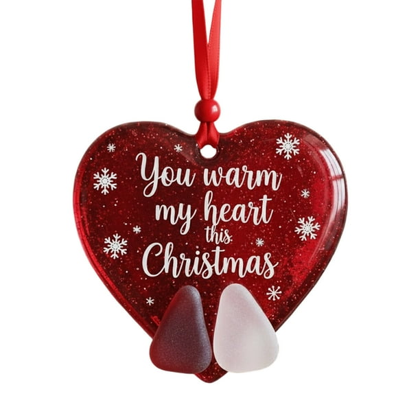 xihome Conjunto de 6 adornos navideños de resina hechos a mano con forma de vidrio marino, con mensajes inspiradores y cinta de raso para decorar el rbol de Navidad o como regalo.