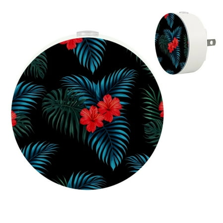 

YZUOUZY Night Lights Plug into Wall Bedroom Lamp Bedside Lamps Set of 2 Tropical Flowers Palm Plants Hibiscus