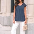thumbnail image 6 of Womens Lace Tops Pleated Short Sleeve Shirts Summer Business Casual Dressy Blouses Navy XL, 6 of 7