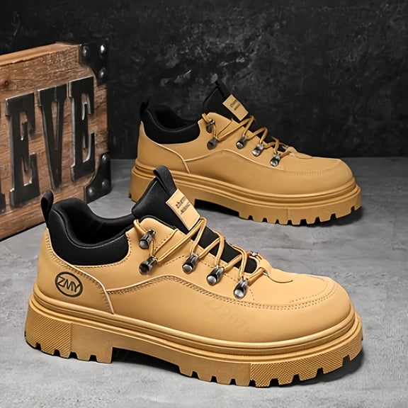 Men'S Fashionable Outdoor Shoes, Low-Top Work Boots, Slip-Resistant Casual Shoes with a Comfortable Men'S Footwear, Low-Top Lace-Up Design PU And Upper, Suitable for Outdoor Sports, Durable