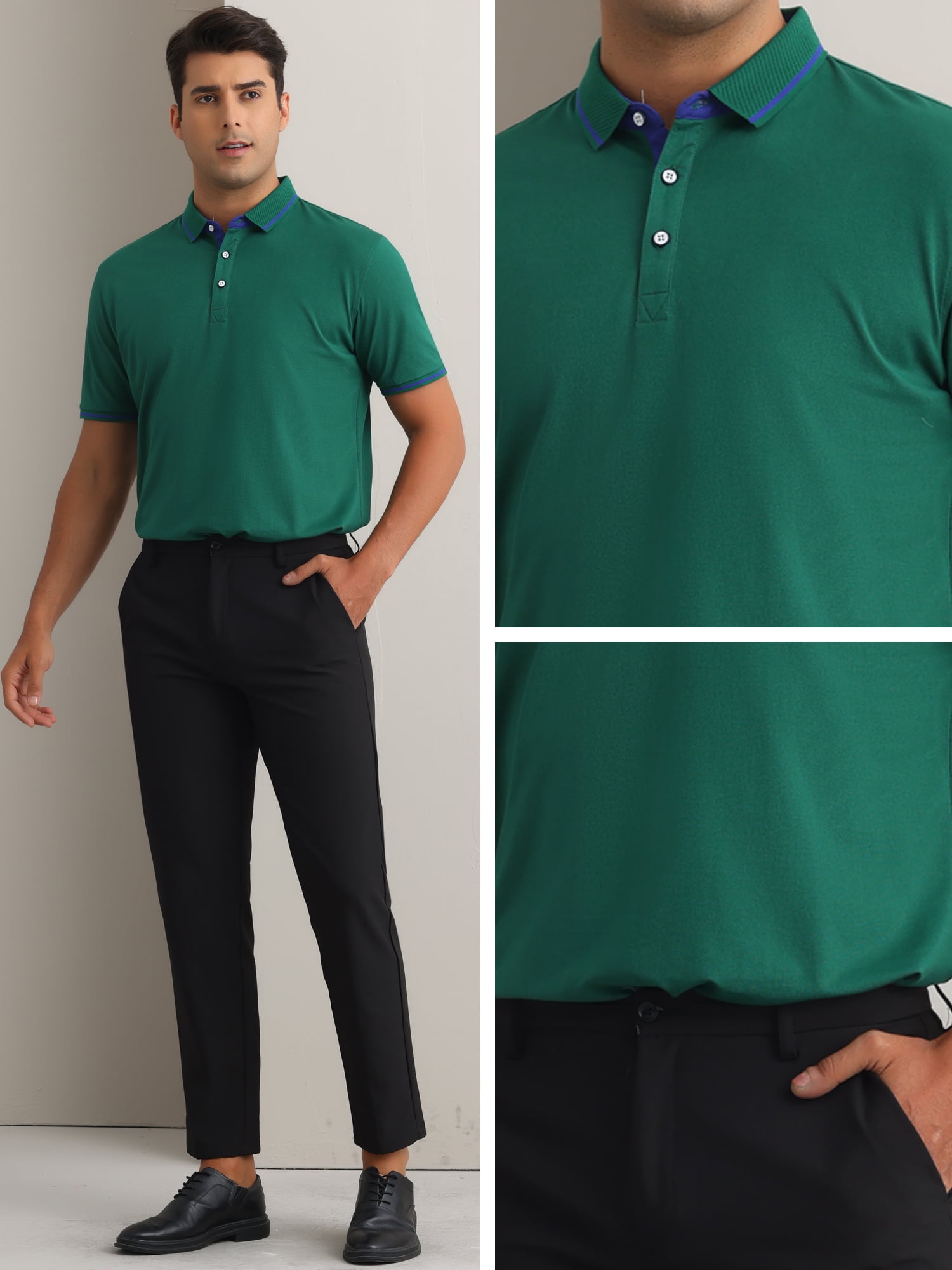 DARING DIVA Men's Polo Short Sleeves Classic Fit Business Summer Golf Shirt L Dark Green