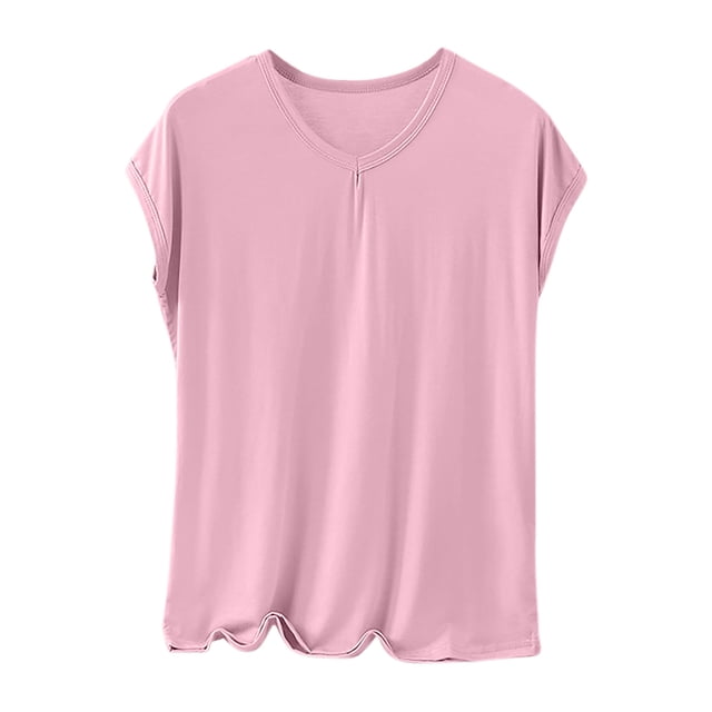 Chemises de Nuit pour Femmes - Hauts de Pyjama pour Femmes, Modal Col Rond Manches Courtes Couleur Unie Chemise de Base Douce Confortable Vêtements de Détente