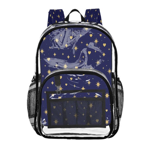 PVC Transparent Backpacks Clear Backpack for Travel and Outings Night Heart Pattern