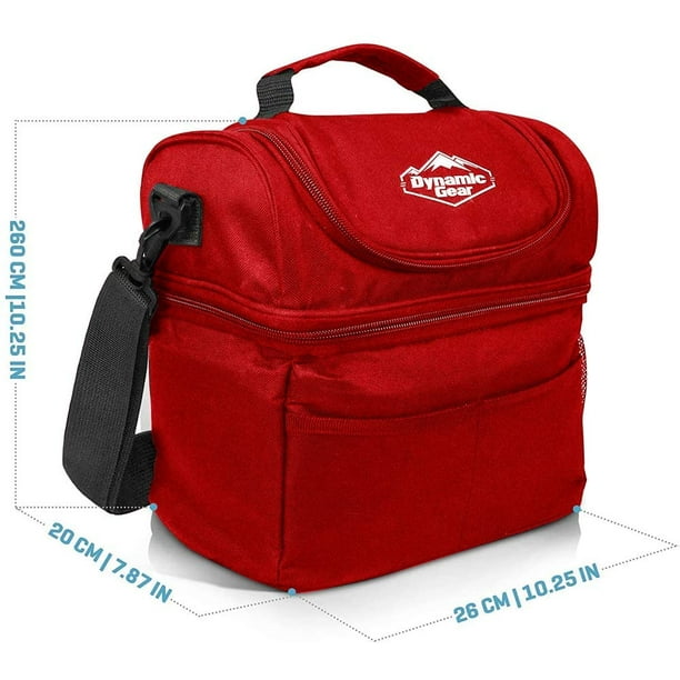 Insulated Lunch Box with Insulated Mesh Pockets for Travel, Work, Picnics  or Camping (Red) 