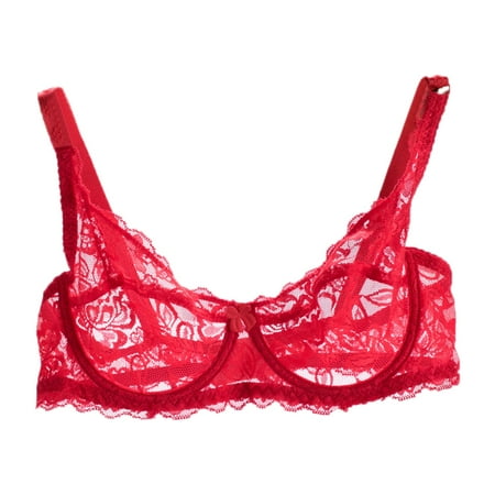 

LWZWM Womens Push Up Bra V Neck Straps Underwire Floral Lace Bra Comfortable Bras Summer Bra Red 36