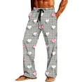 thumbnail image 3 of Txeol Men's Plaid Pajama Pants Love Heart Print Sleepwear Bottoms with Pockets Lightweight Straight Leg Drawstring Waist Lounge Pants,Gray,M, 3 of 10