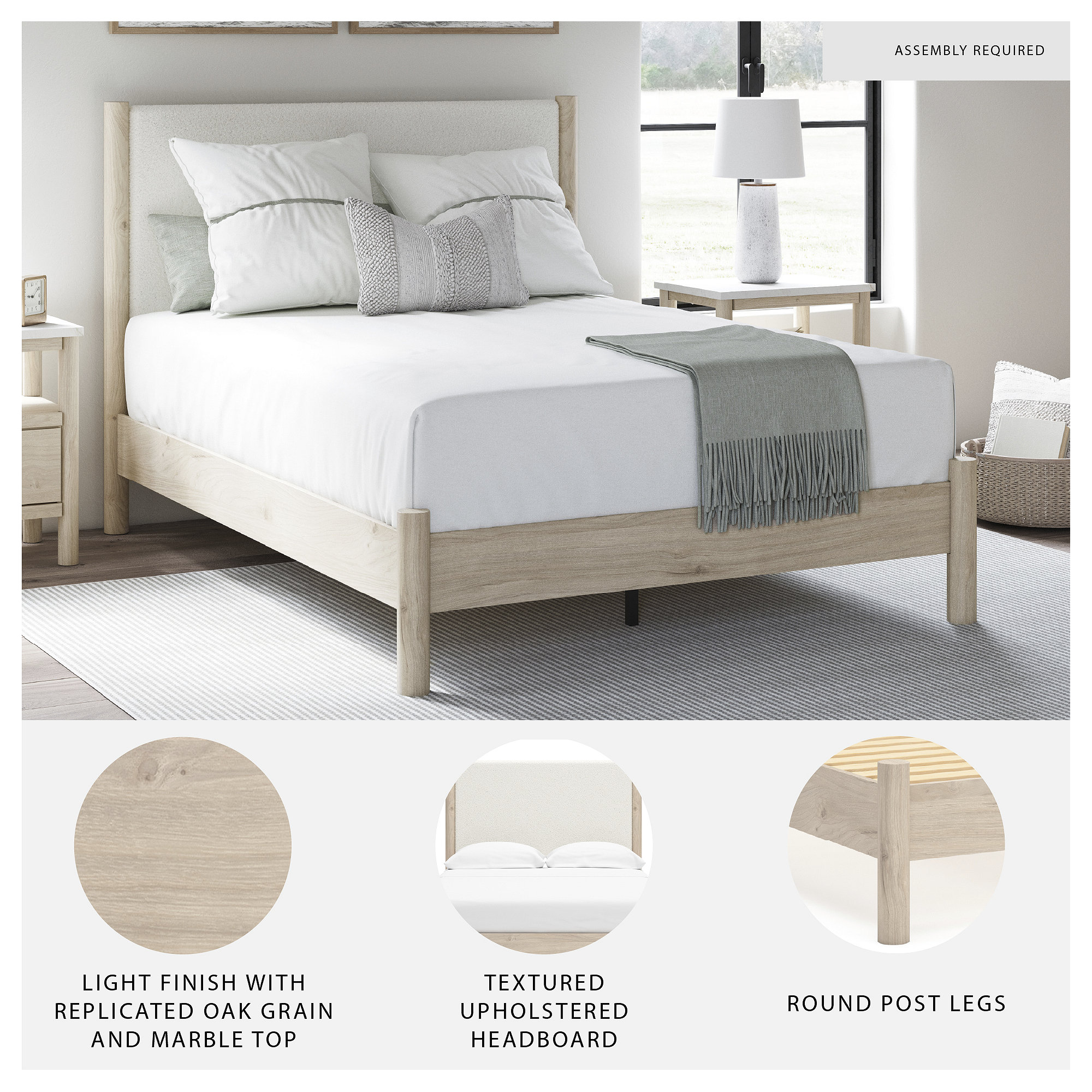 Signature Design by Ashley Cadmori Queen Upholstered Panel Bed with Two-Tone Finish and Rails