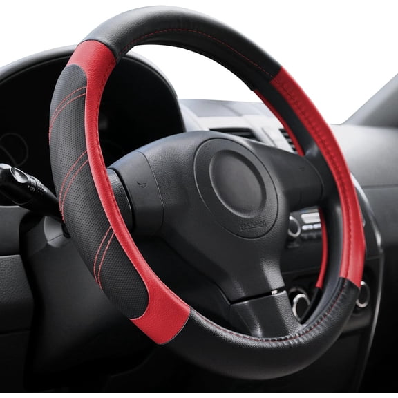 Leather Steering Wheel Cover 14.5-15 Inch Universal Fit, Soft Padded Breathable Anti-Slip Grip Odorless for Car SUV Truck