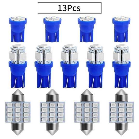 13Pcs Blue Led Lights Interior Package Kit for Dome License Plate Lamp Bulbs