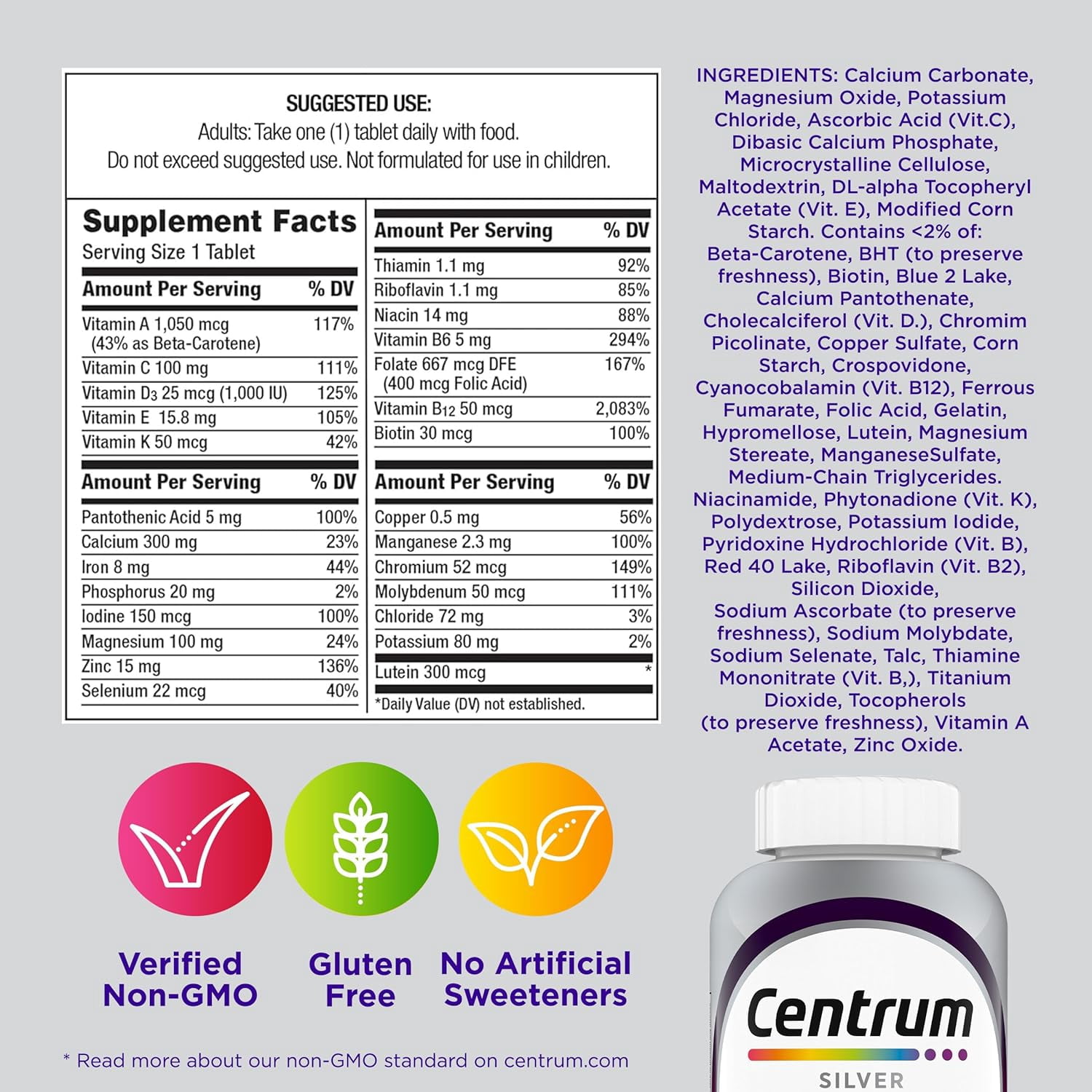 Centrum Silver Multivitamins for Women Over 50, Multimineral Supplement, 200 Ct