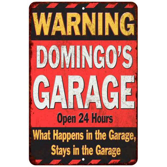DOMINGO'S Garage Warning Man Cave Wall Decor 8 x 12 High Gloss Metal 208120030496