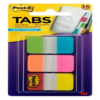 Post-it Tabs, 1" Wide Aqua, Yellow, Pink, Red, Green, Orange, 36 Tabs