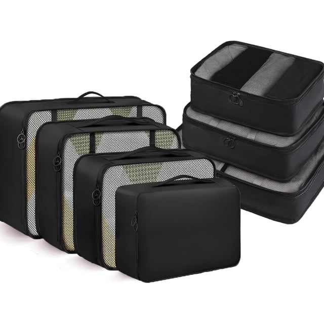 Organizadores para Maletas, Set Cubos Organizadores de Embalaje de Viaje, Bolsas de Almacenaje de Equipaje, Bolsas Organizadoras de Ropa, Packing Cubes Accesorios de Viaje (Black)